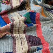 Load image into Gallery viewer, Vintage Kantha (Heavy style)with multi coloured stripes and patches  H1.