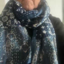 Load image into Gallery viewer, Indigo Patchwork Scarf - or tablerunner. IND 03