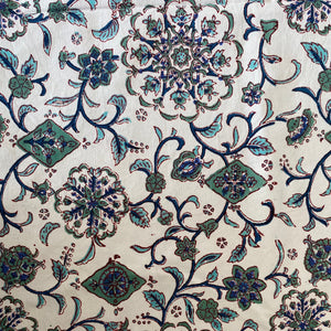 Woodblock - Delicate Floral design in Blue and Green