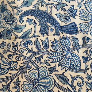 Woodblock - Floral and Birds Blue and White