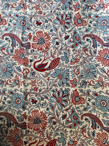 Woodblock - Floral and Birds Blue and Red