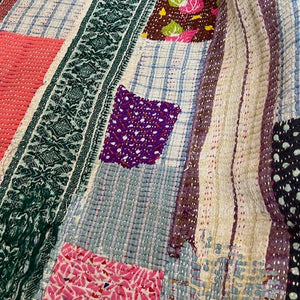 Vintage Kantha (Heavy style)with multi coloured stripes and patches  H1.