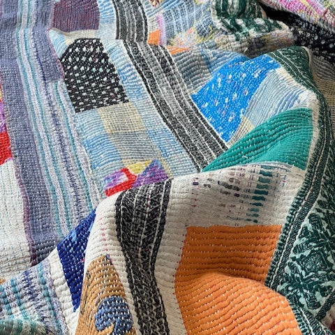 Vintage Kantha (Heavy style)with multi coloured stripes and patches  H1.