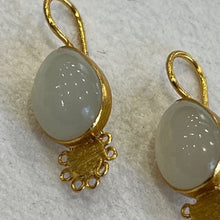 Load image into Gallery viewer, Rainbow Moonstone and plated gold earrings.  D07
