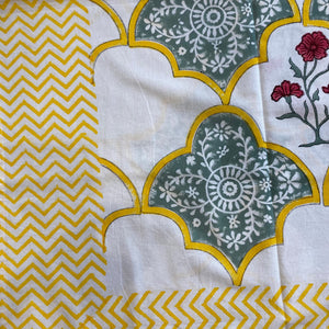 Tablecloth  6 seater - Green, yellow and white with red floral motifs