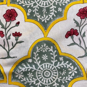 Tablecloth  6 seater - Green, yellow and white with red floral motifs