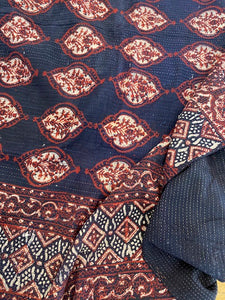 Vintage Kantha Quilt Red and Blue Background