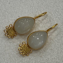 Load image into Gallery viewer, Rainbow Moonstone and plated gold earrings.  D07
