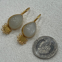 Load image into Gallery viewer, Rainbow Moonstone and plated gold earrings.  D07
