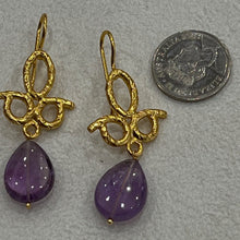 Load image into Gallery viewer, Dramatic Amethyst and gold plated drop earring.  D08
