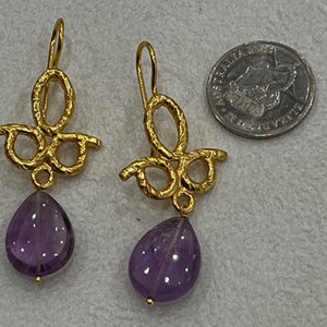 Dramatic Amethyst and gold plated drop earring.  D08