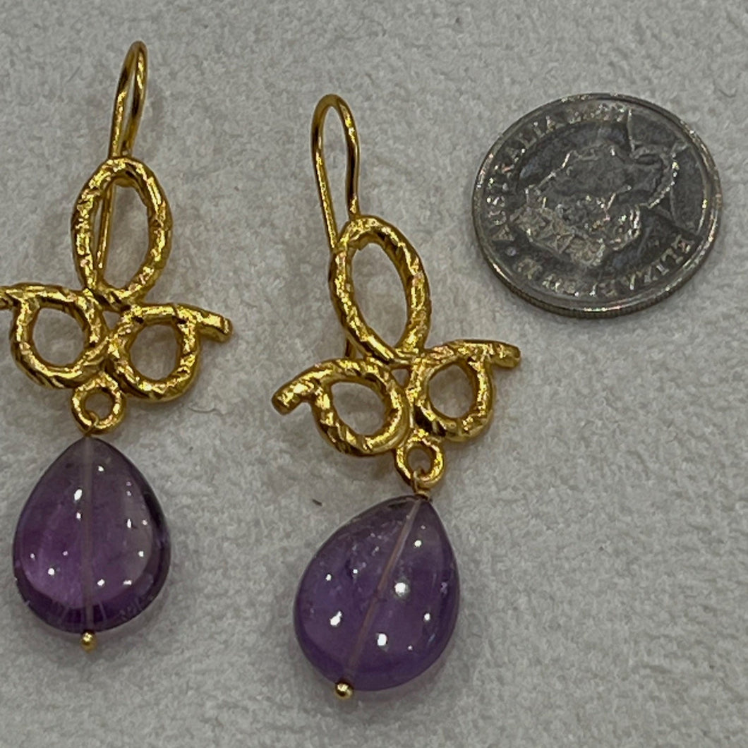 Dramatic Amethyst and gold plated drop earring.  D08
