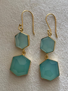 Two tier stones in plated gold setting - acqua chalcedony