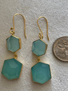 Two tier stones in plated gold setting - acqua chalcedony