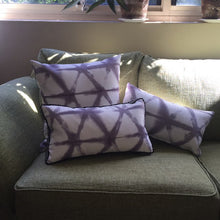 Load image into Gallery viewer, Shibori Style Cushion - Rectangle with border in black braid
