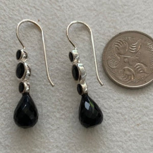 Black and silver drop earrings