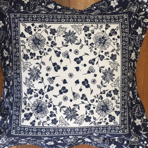 Navy and White floral cushion