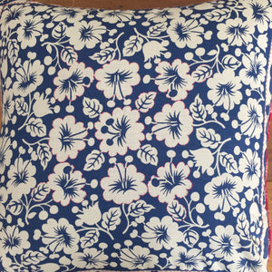 Blue and White Hibiscus Cushion