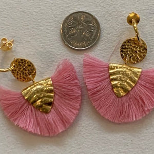 Pink fan earrings with gold